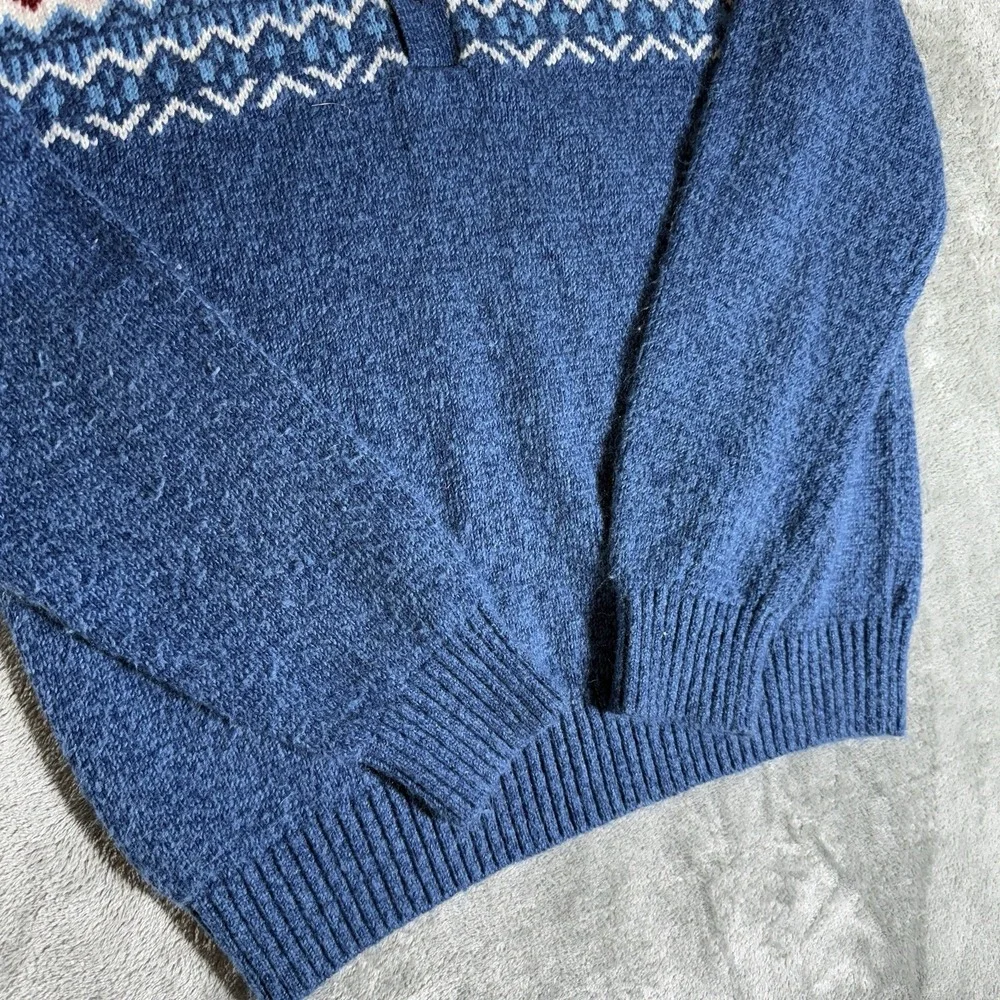 IZOD Sweater Mens Medium Blue Fair Isle Pullover Button Neck Winter Knit Cotton